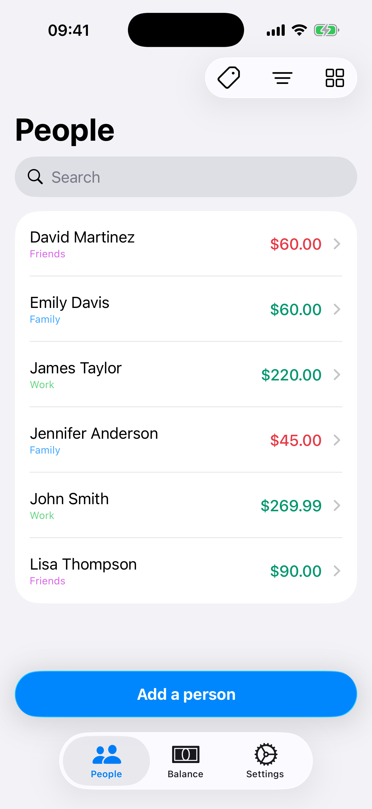 Tags in the people list