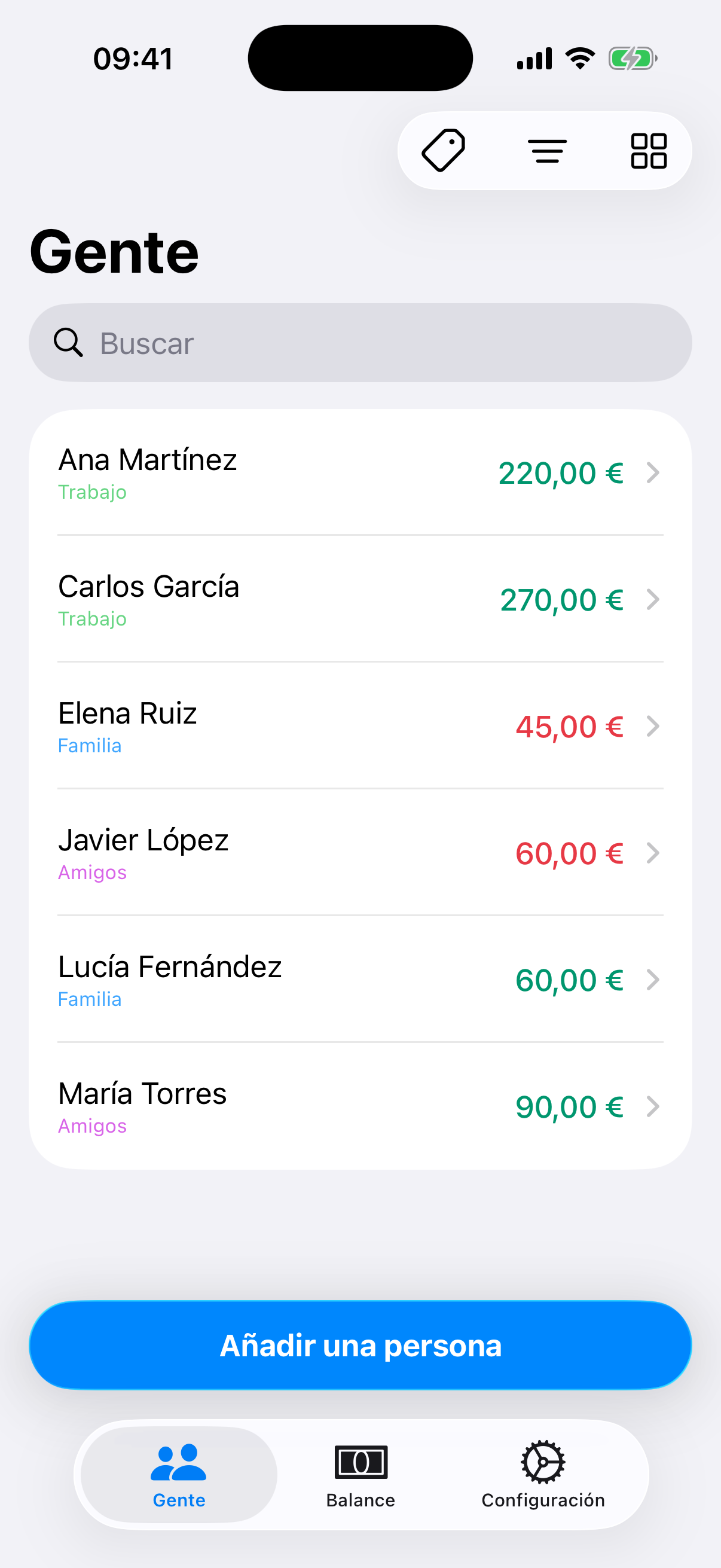 Etiquetas en la lista