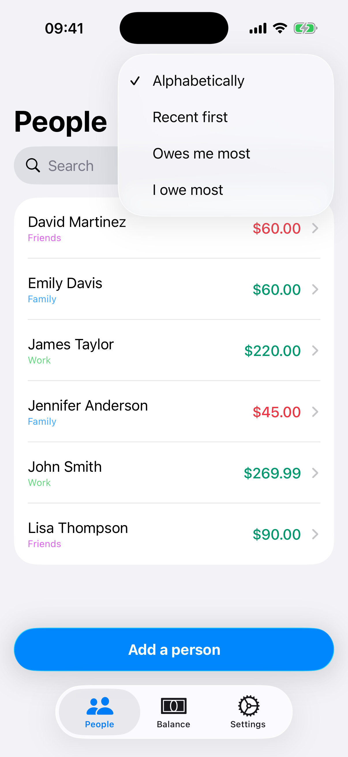 Sort by debt total